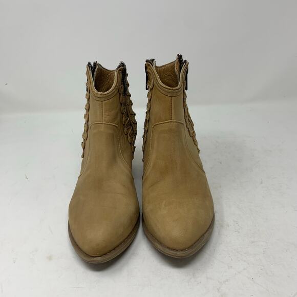 Musse & Cloud Athya Tan Leather Western Bootie Ankle Boot US Womens Size 5 EU 36 - Picture 2 of 10